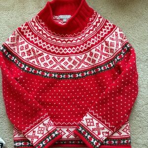 J. Crew Women's Red and White Fair Isle Turtleneck Sweater